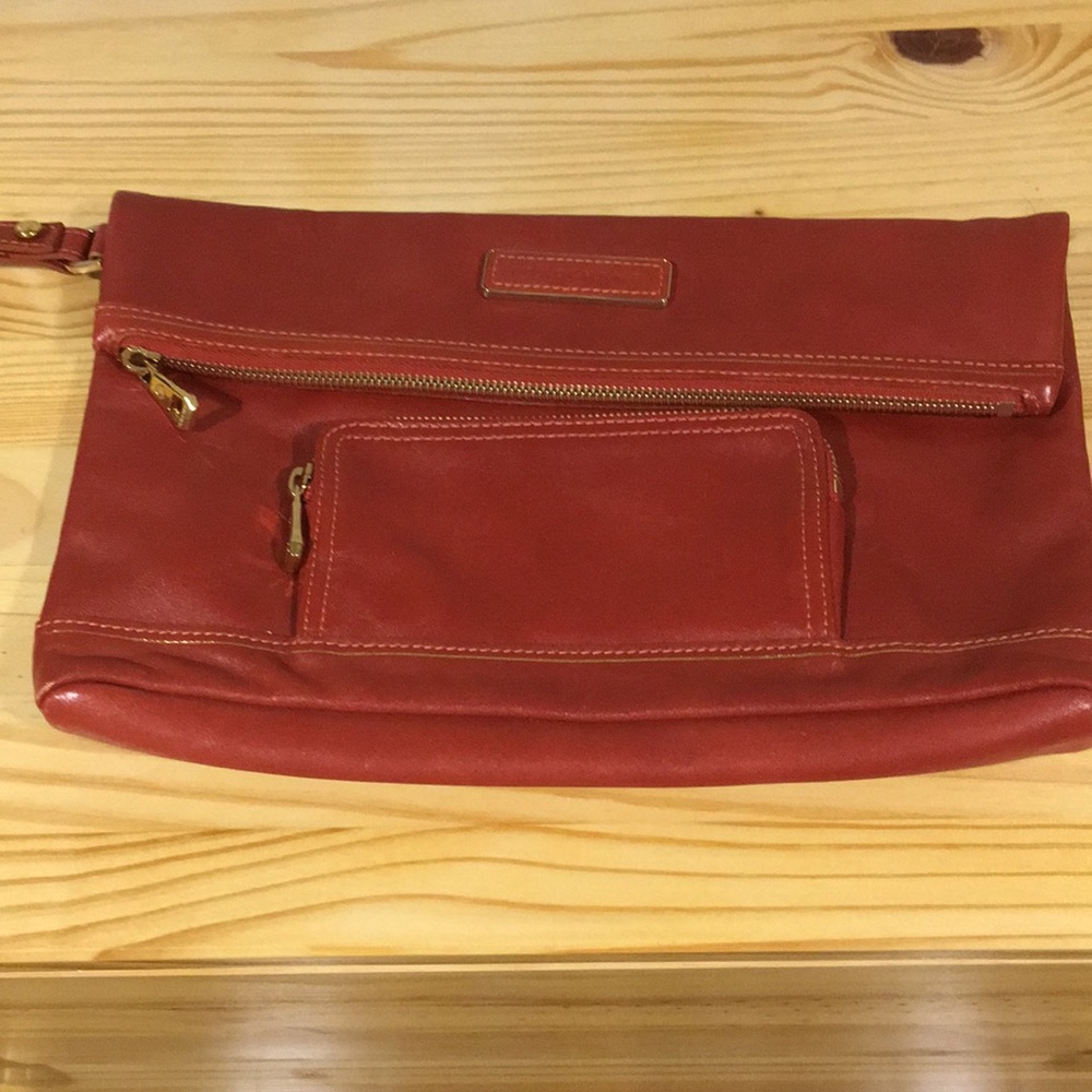 Longchamp Leather foldover clutch burnt orange
